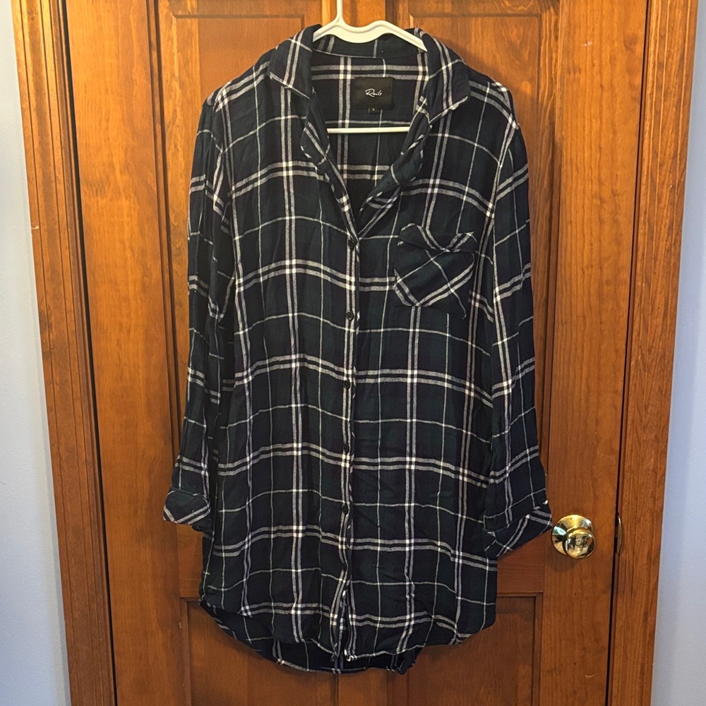 Rails Oversize Flannel Sleep Shirt / Dress in Aspen Navy White 100% Rayon